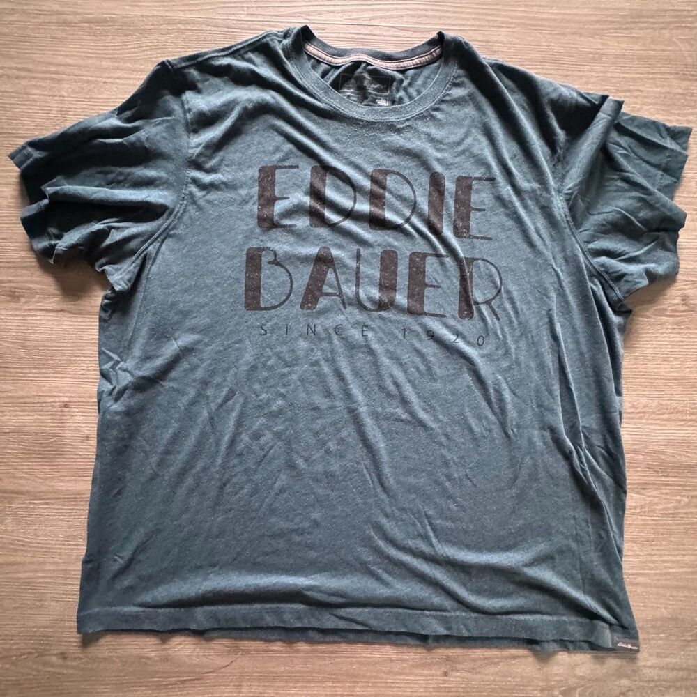 Eddie Bauer Graphic T-Shirt -XXL-Teal Blue/Black Print